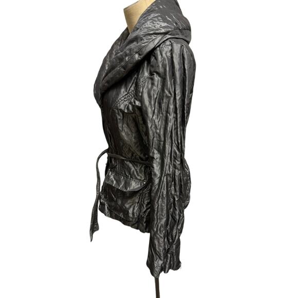 "CACHE" Silver Metallic Dress Coat VTG SZ M Belted 80's Girl's Night Out Club - Picture 2 of 16